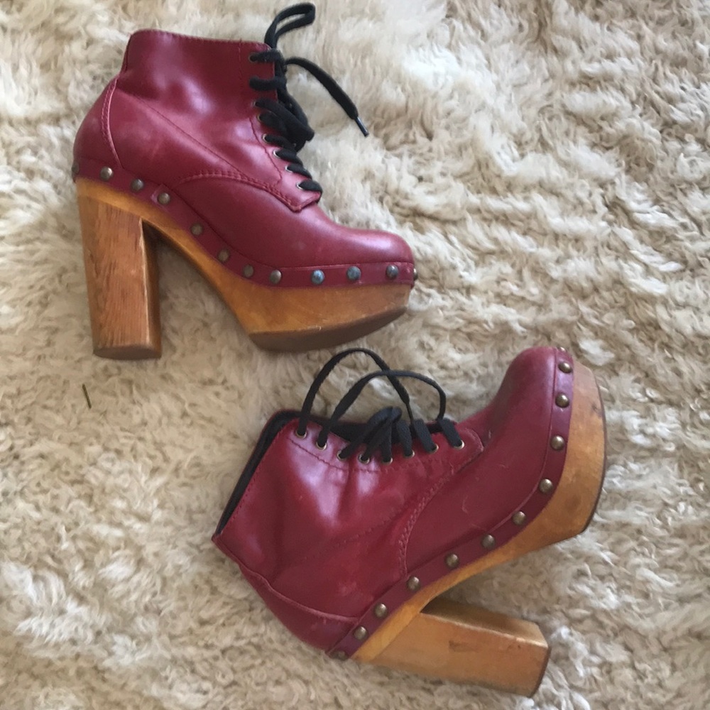 Red high heels ankle booties